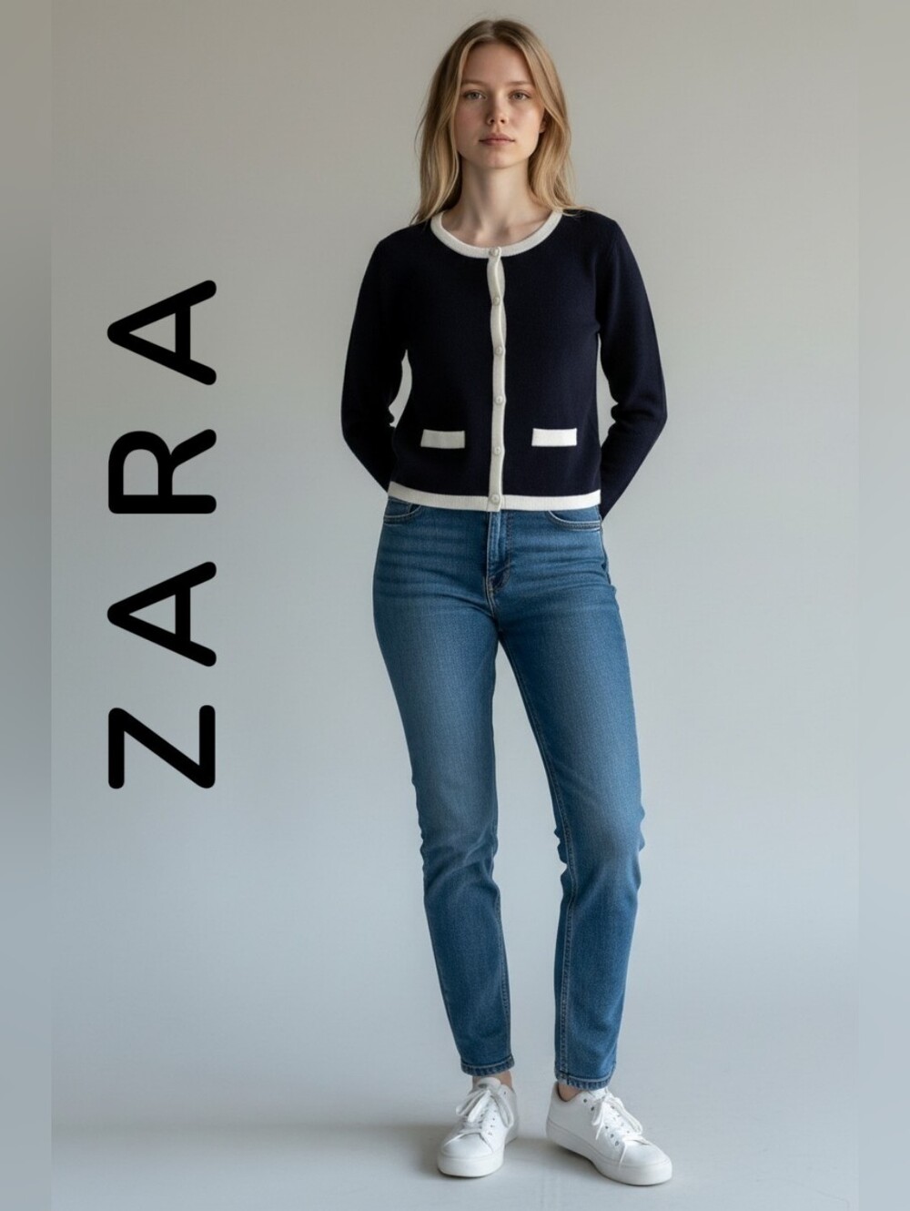 Zara Knit Women's Black and White CROP Sweater Small P2P 17 L 19